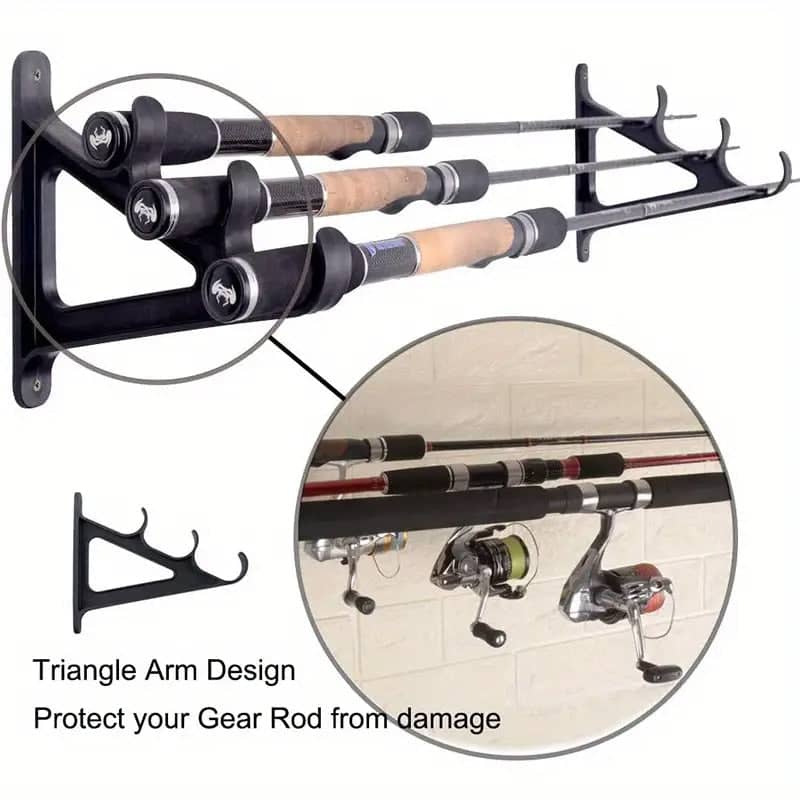 Wall Mounted Fishing Rod Rack Holder for 6 Rods, Black - view 4