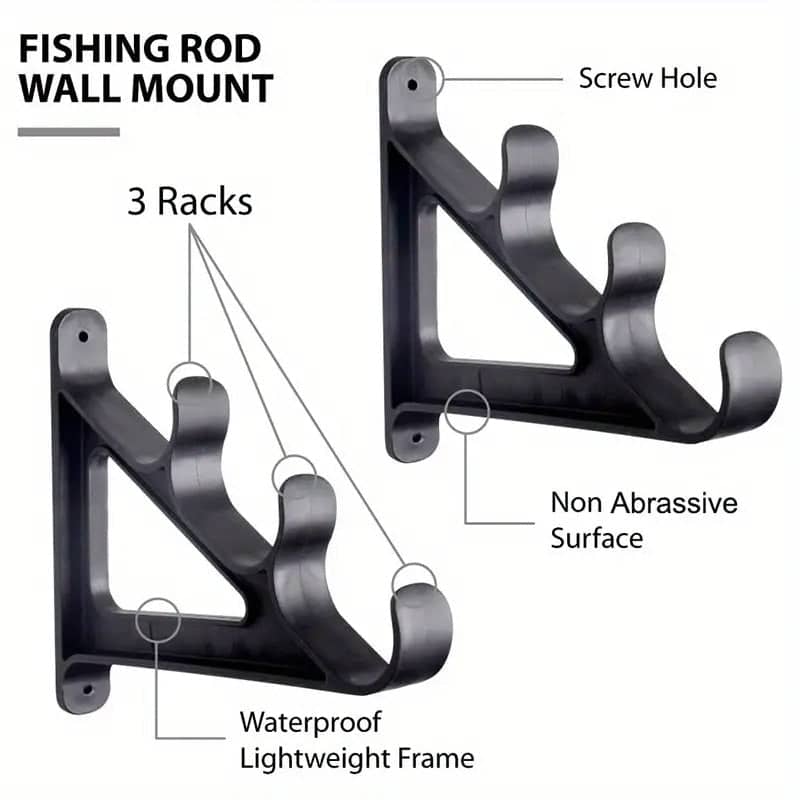 Wall Mounted Fishing Rod Rack Holder for 6 Rods, Black - view 5