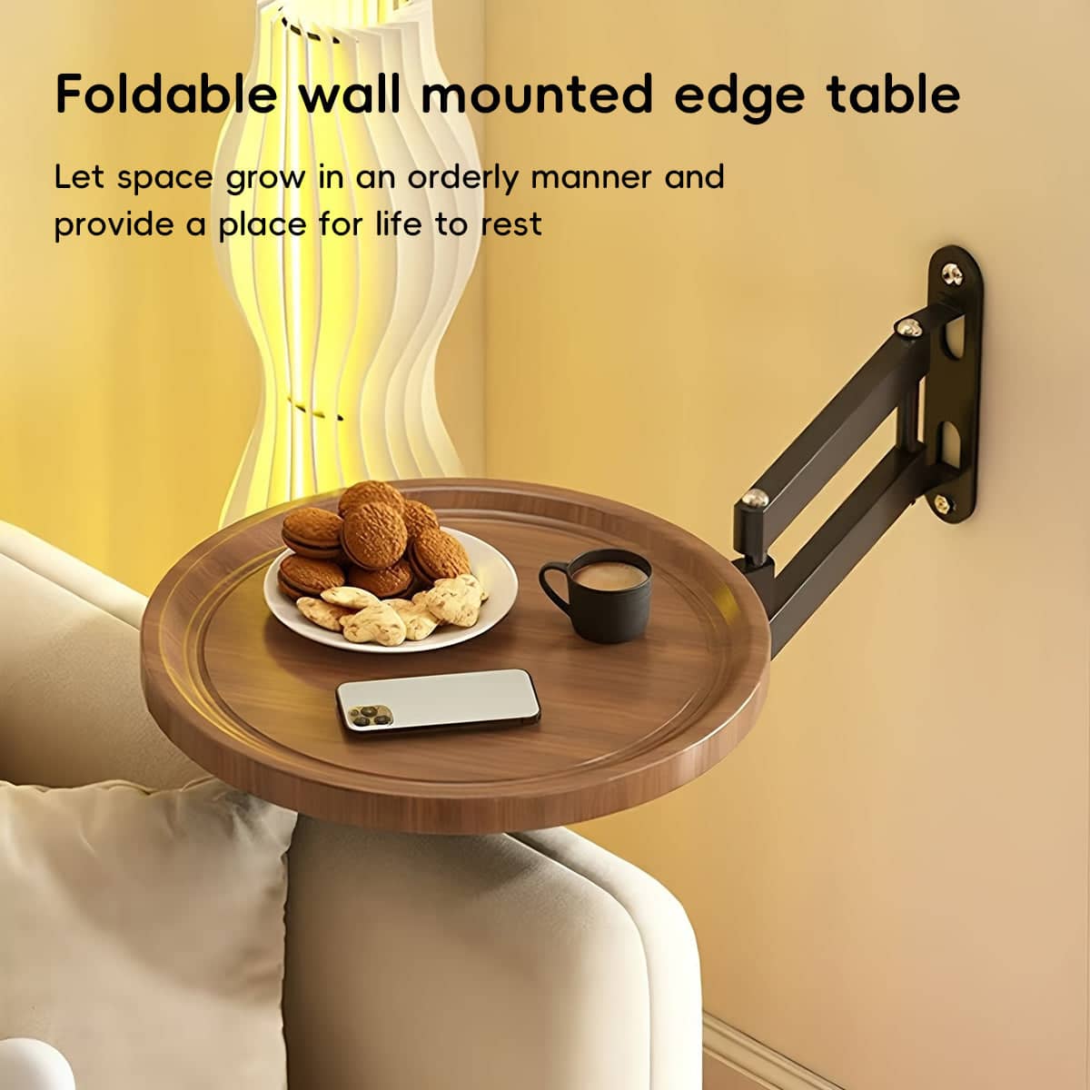Wall-Mounted Foldable Rotating Table for Kitchen and Bathroom - Natural Wood - view 5