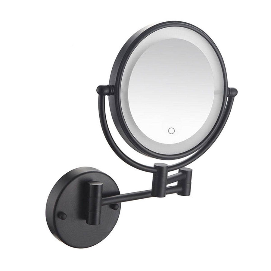 Wall Mounted Folding Makeup Mirror with 5 Times Magnification and LED Light - Plug-In, Black