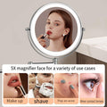 Wall Mounted Folding Makeup Mirror with 5 Times Magnification and LED Light - Plug-In, Black - view 5