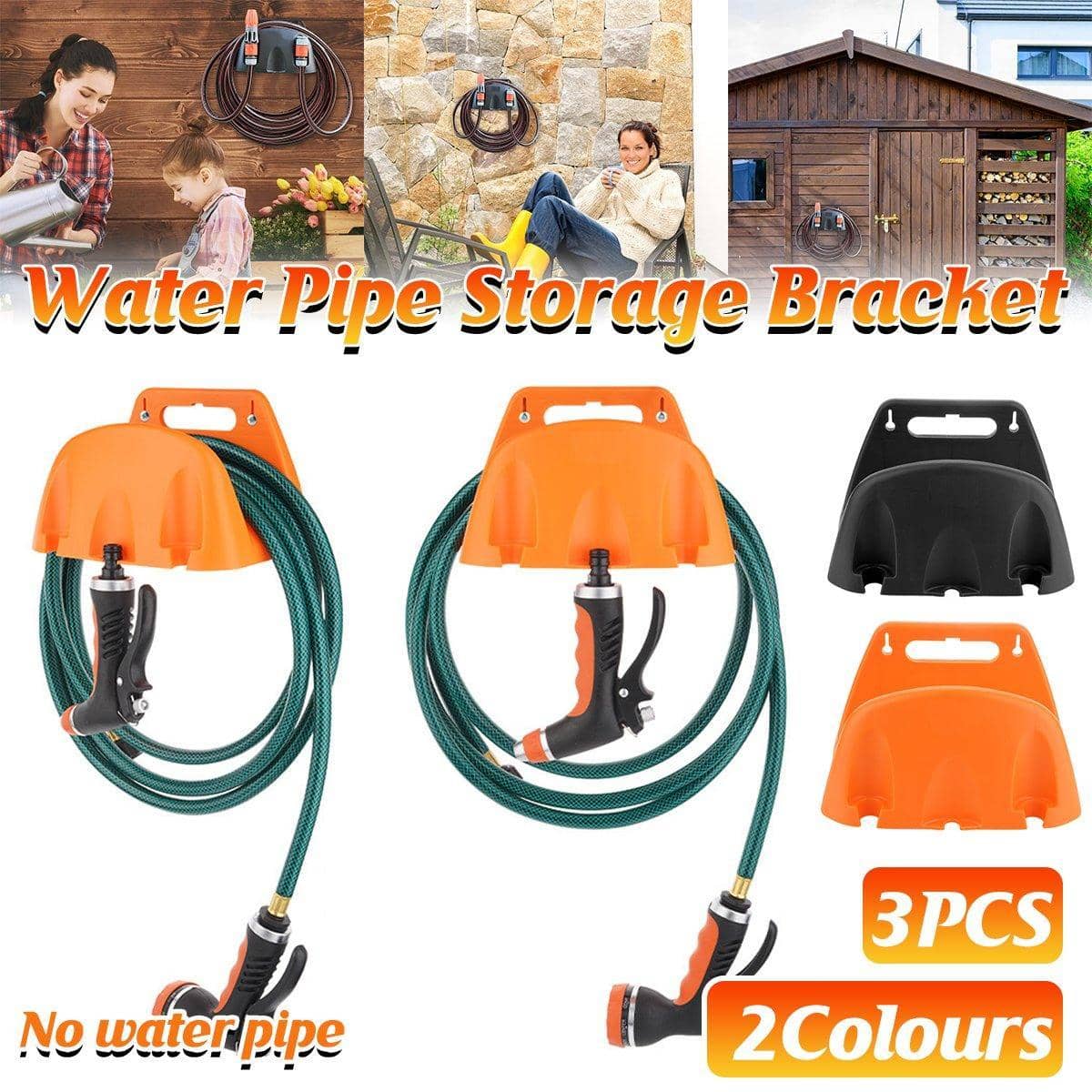 Wall Mounted Garden Hose Holder Racks, Pack of 3 - Black - view 2