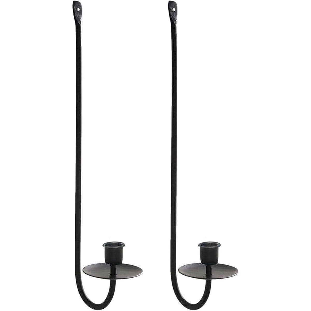 Wall Mounted Iron Candlestick Holders for Slender Candles - Black, Set of 2 - view 2