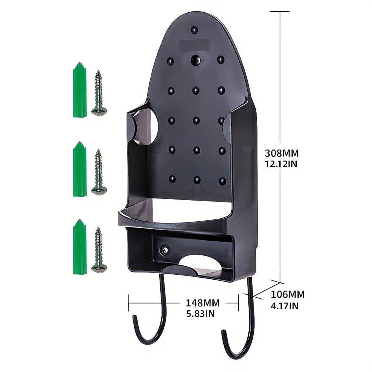 Wall Mounted Iron Holder Rack with Double Hooks for Home Organisation - White - view 4