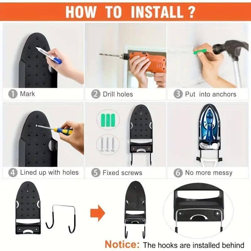 Wall Mounted Iron Holder Rack with Double Hooks for Home Organisation - White - view 5