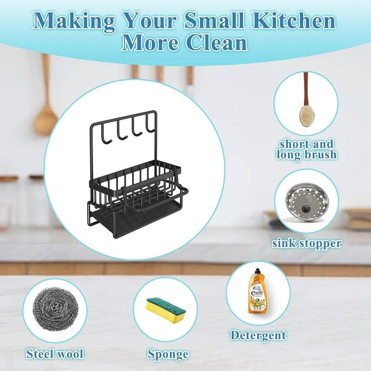 Wall Mounted Kitchen Sink Sponge Holder, Non-Perforated Draining Basket - view 4