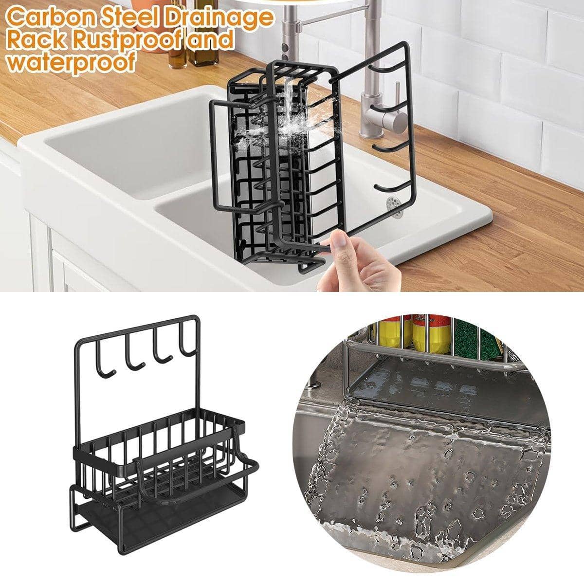 Wall Mounted Kitchen Sink Sponge Holder, Non-Perforated Draining Basket - view 5
