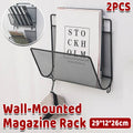 Wall Mounted Magazine Rack Black Iron Organiser for Books and Mail, Set of 2