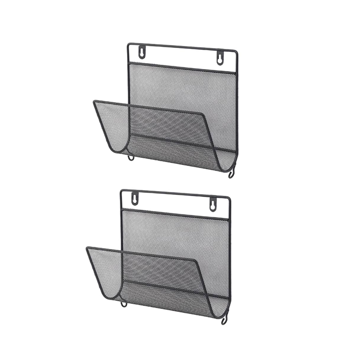 Wall Mounted Magazine Rack Black Iron Organiser for Books and Mail, Set of 2 - view 2