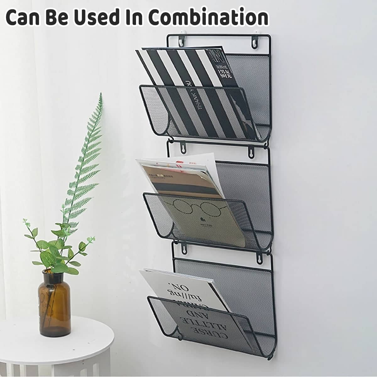 Wall Mounted Magazine Rack Black Iron Organiser for Books and Mail, Set of 2 - view 4