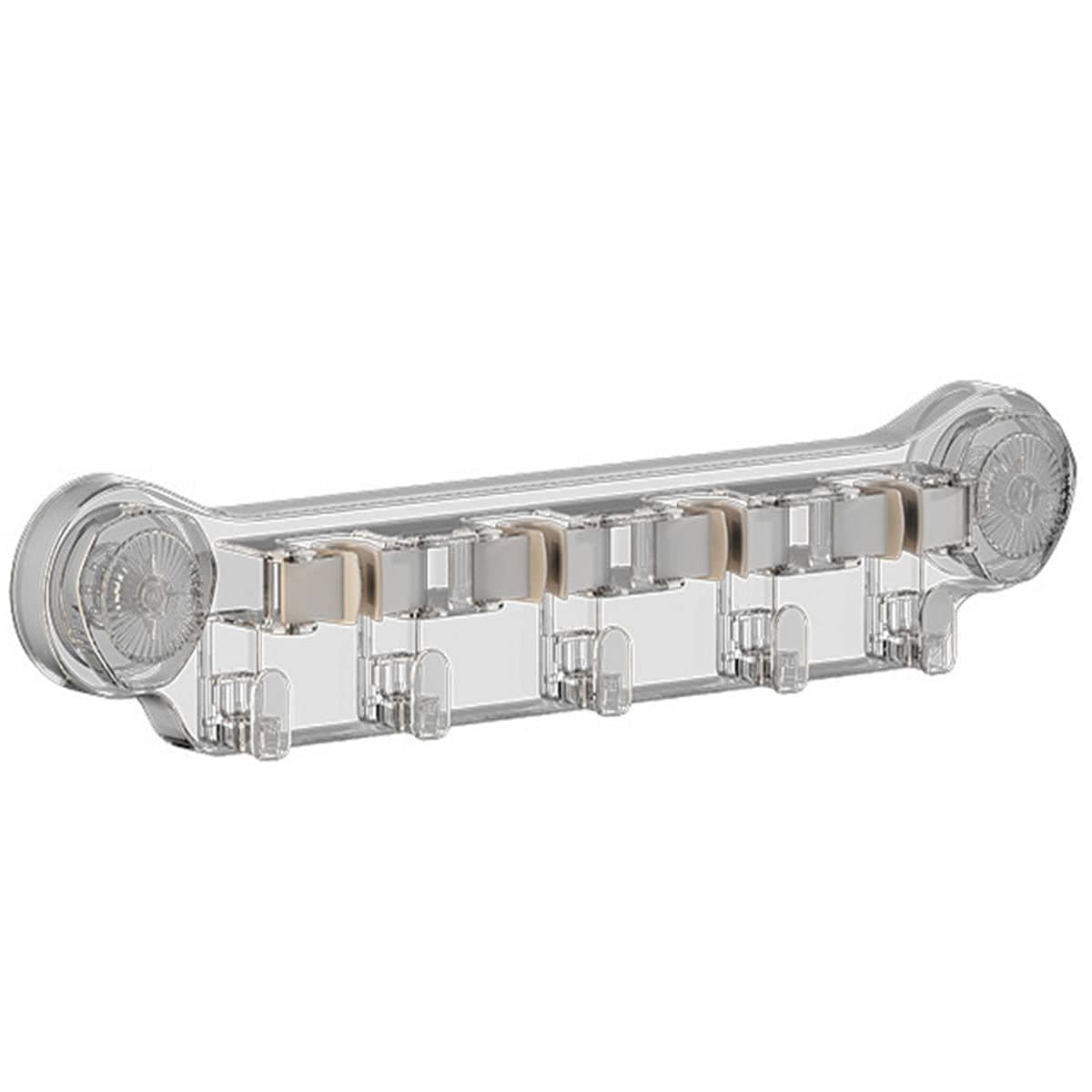 Wall Mounted Mop Rack with Suction Cups and Hooks - Clear