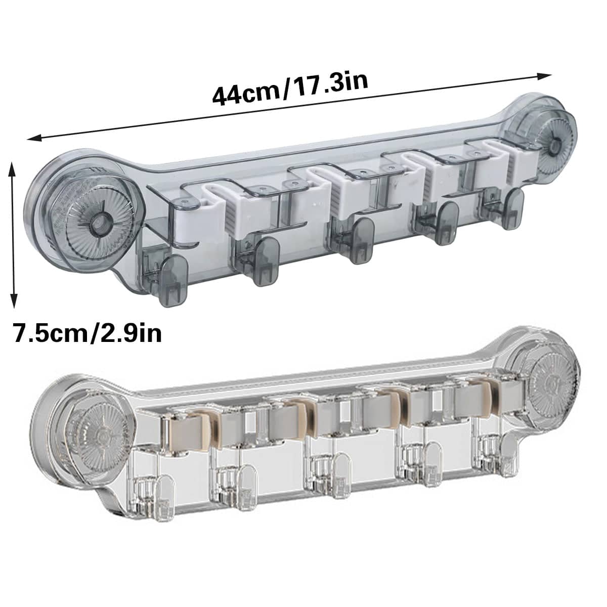 Wall Mounted Mop Rack with Suction Cups and Hooks - Clear - view 4