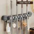 Wall Mounted Mop Rack with Suction Cups and Hooks - Clear - view 5