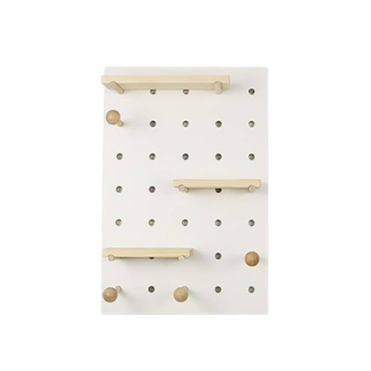 Wall Mounted Pegboard Storage Shelf, Square Display Rack with Wooden Hooks, 60 x 40 cm