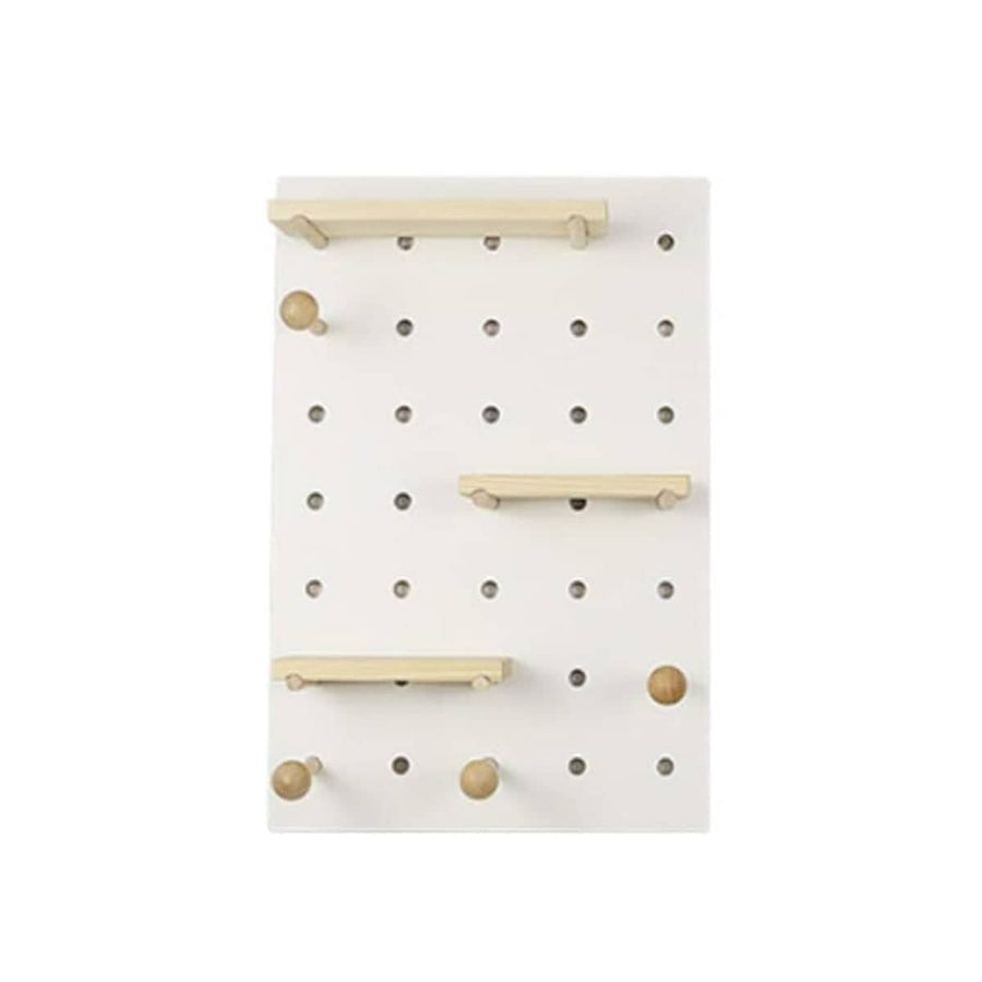 Wall Mounted Pegboard Storage Shelf, Square Display Rack with Wooden Hooks, 60 x 40 cm
