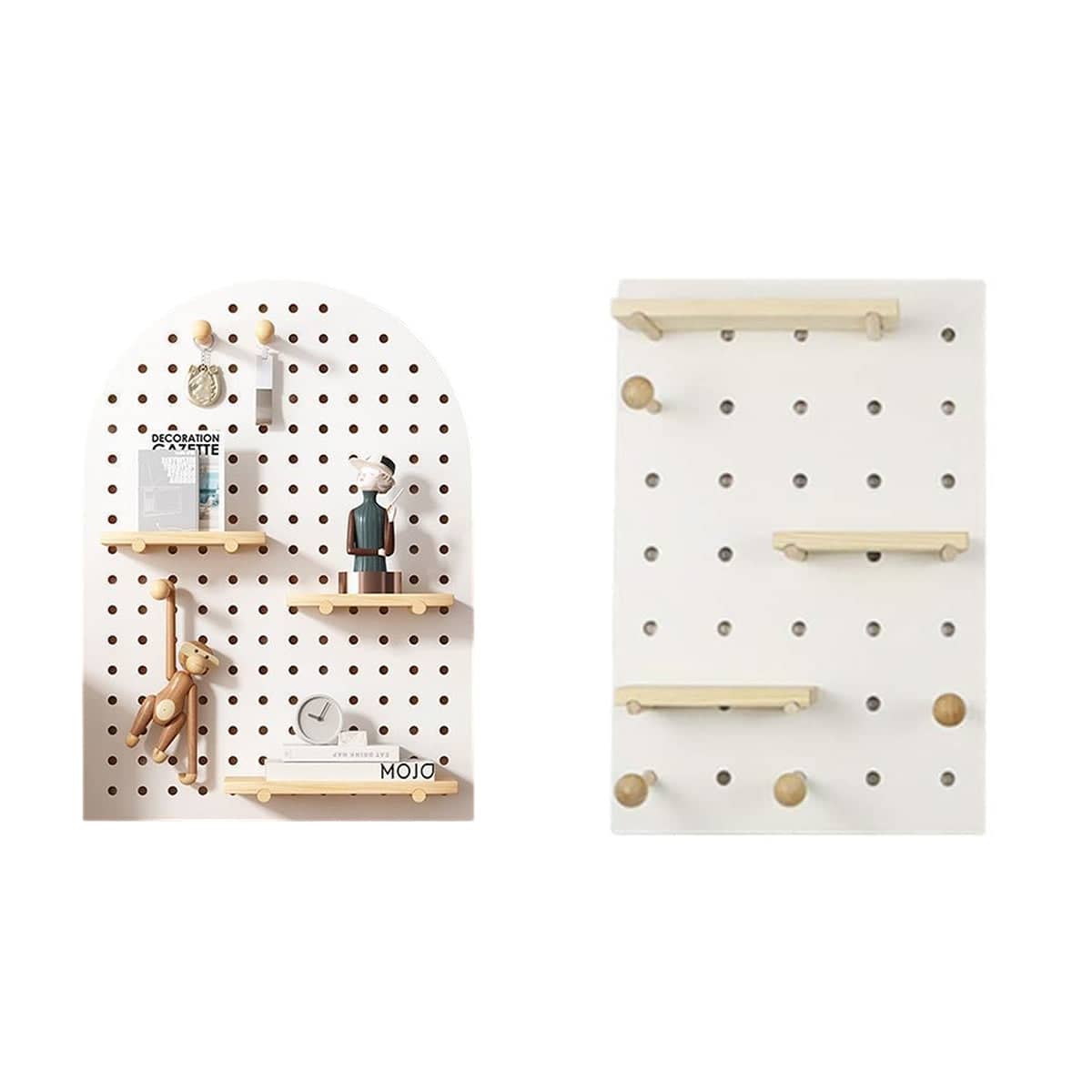 Wall Mounted Pegboard Storage Shelf, Square Display Rack with Wooden Hooks, 60 x 40 cm - view 3