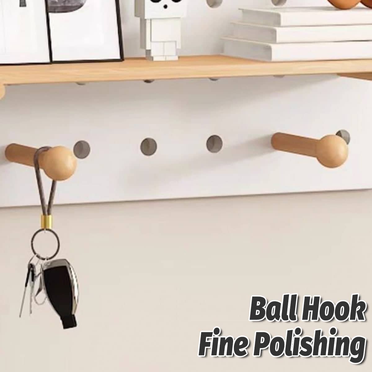 Wall Mounted Pegboard Storage Shelf, Square Display Rack with Wooden Hooks, 60 x 40 cm - view 5