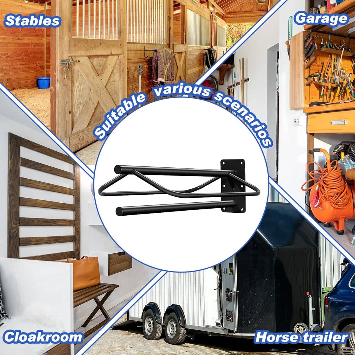 Wall Mounted Saddle Rack with Double Saddle Pad Storage - view 4