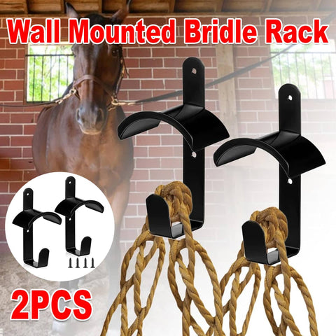 Wall Mounted Saddle Rack Hooks - Pack of 2, Black Iron