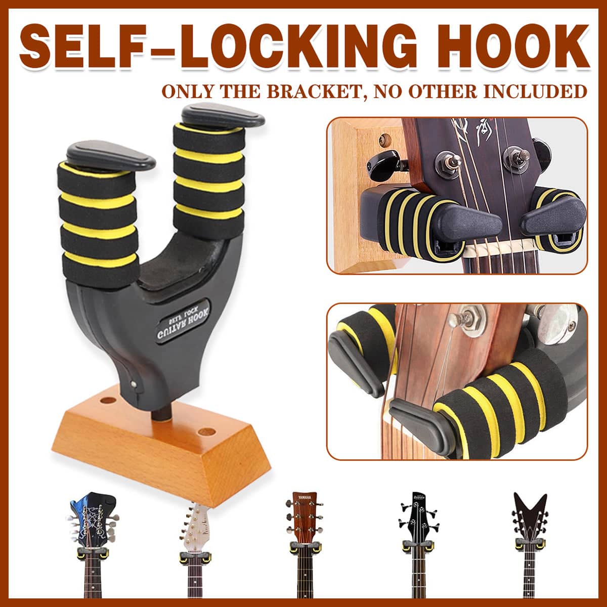 Wall-Mounted Self-Locking Guitar Hook with Foam Padding
