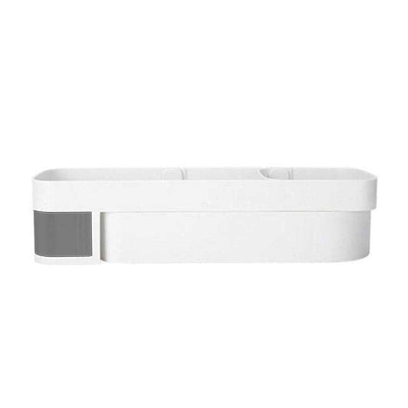 Wall-Mounted Shower Caddy Shelf with Hooks and Drain Base - White and Grey