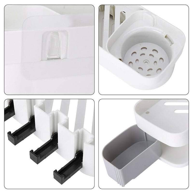 Wall-Mounted Shower Caddy Shelf with Hooks and Drain Base - White and Grey - view 5