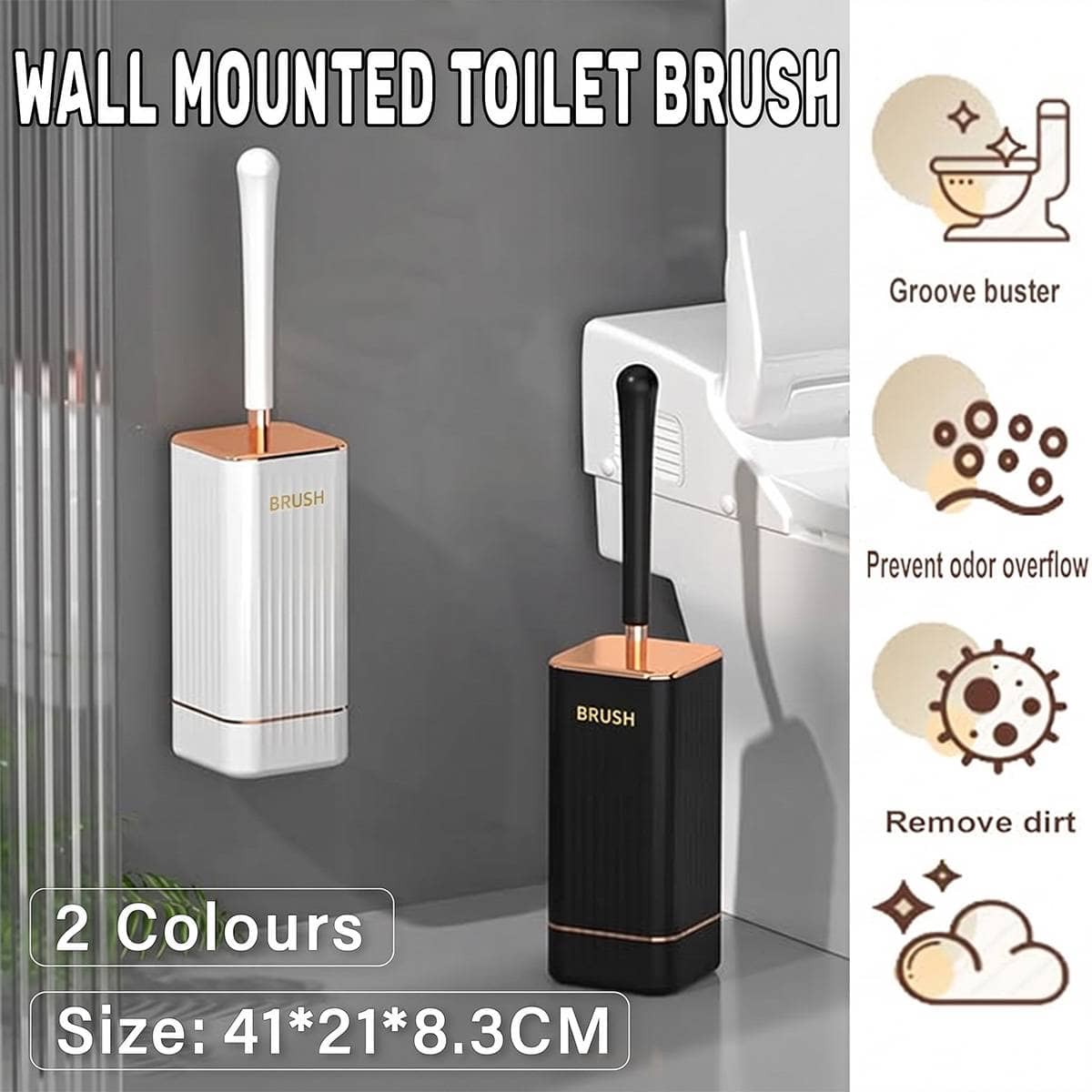 Wall-Mounted Silicone Toilet Brush with Holder - Black - view 2