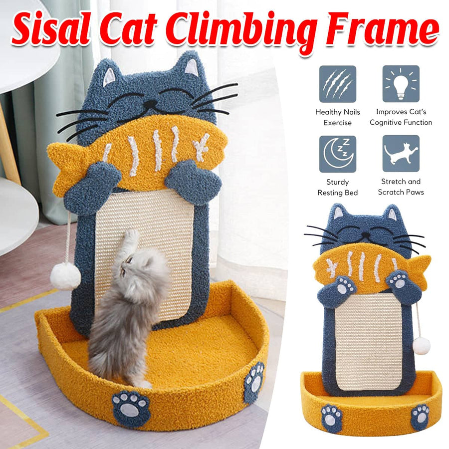 Wall Mounted Sisal Cat Scratching Post with Bed and Hanging Toy