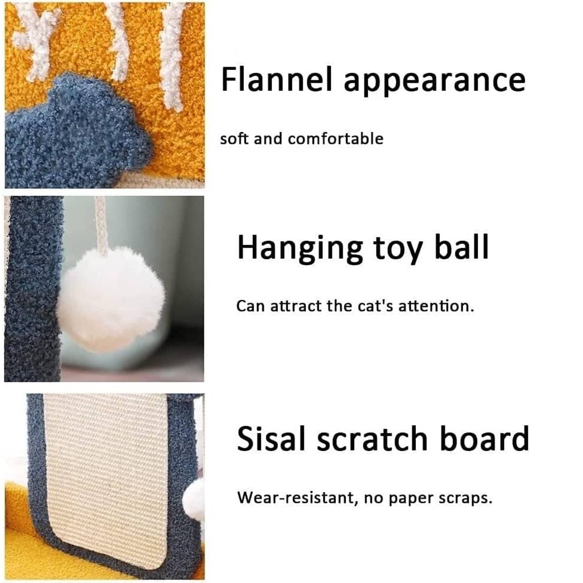 Wall Mounted Sisal Cat Scratching Post with Bed and Hanging Toy - view 4