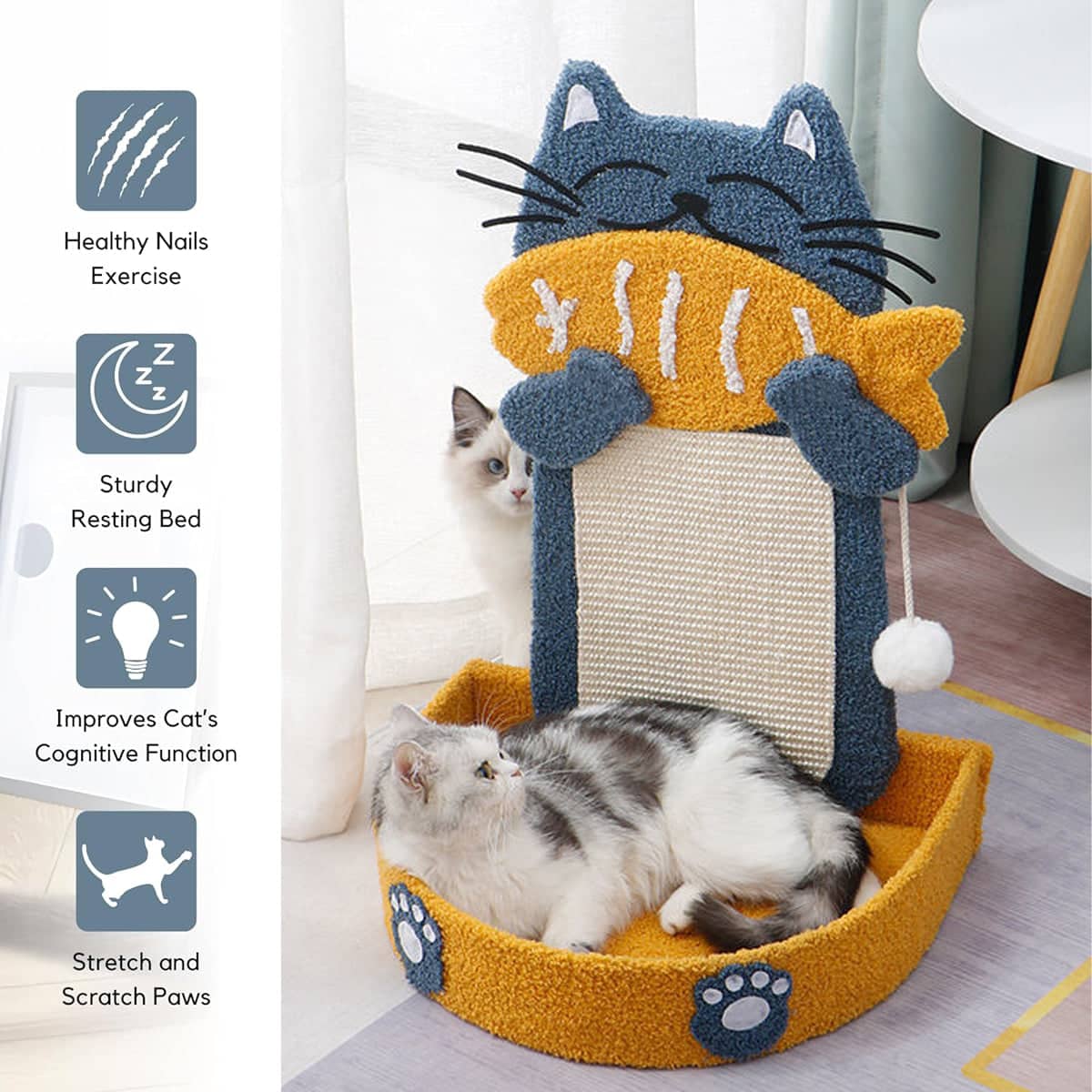 Wall Mounted Sisal Cat Scratching Post with Bed and Hanging Toy - view 5