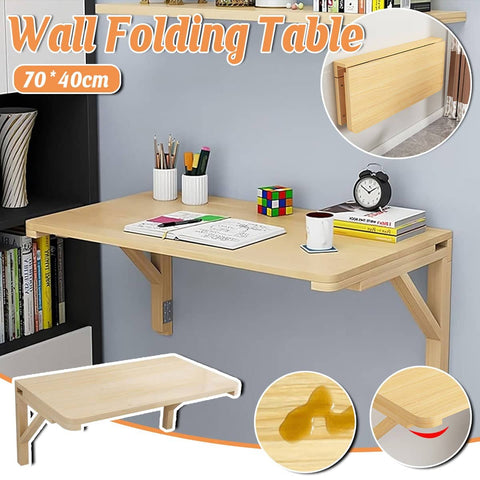 Wall Mounted Solid Pine Drop Leaf Table 70 x 40 cm, Foldable Wall Desk Shelf