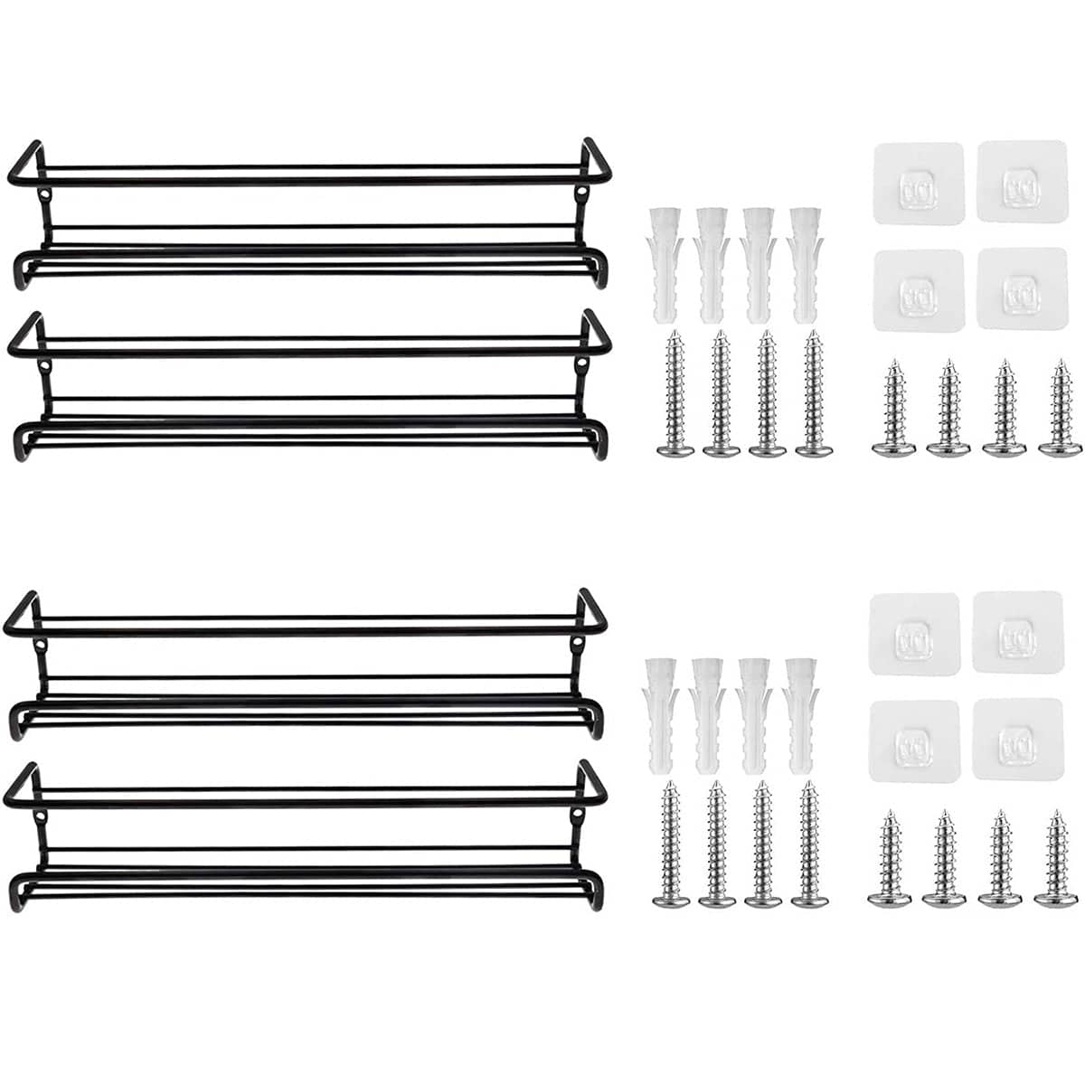 Wall Mounted Spice Rack for Inside Cupboard, Carbon Steel - Black, Pack of 4
