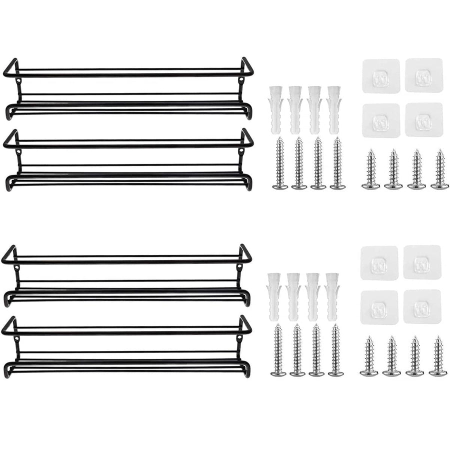 Wall Mounted Spice Rack for Inside Cupboard, Carbon Steel - Black, Pack of 4