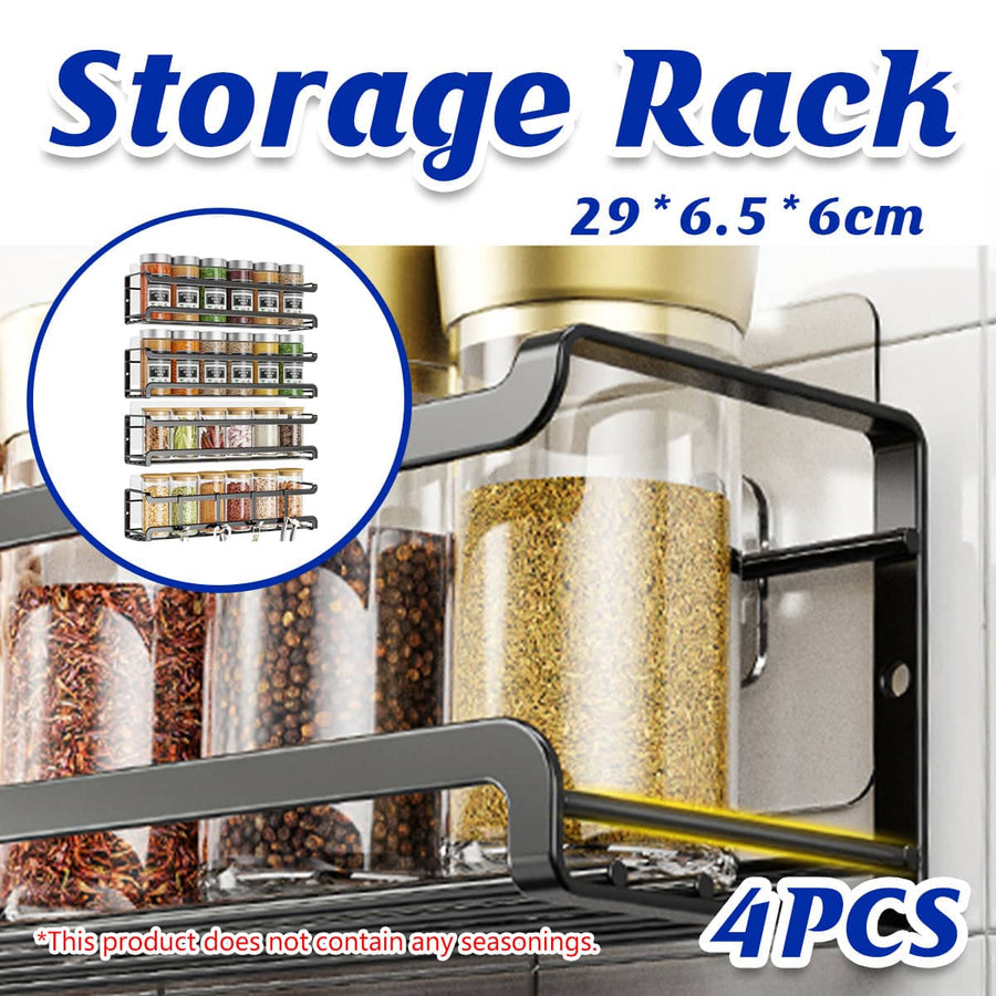 Wall Mounted Spice Rack Set of 4 Metal Seasoning Bottle Organiser for Kitchen