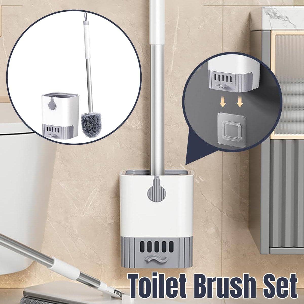 Wall Mounted Toilet Brush with Draining Tray Holder