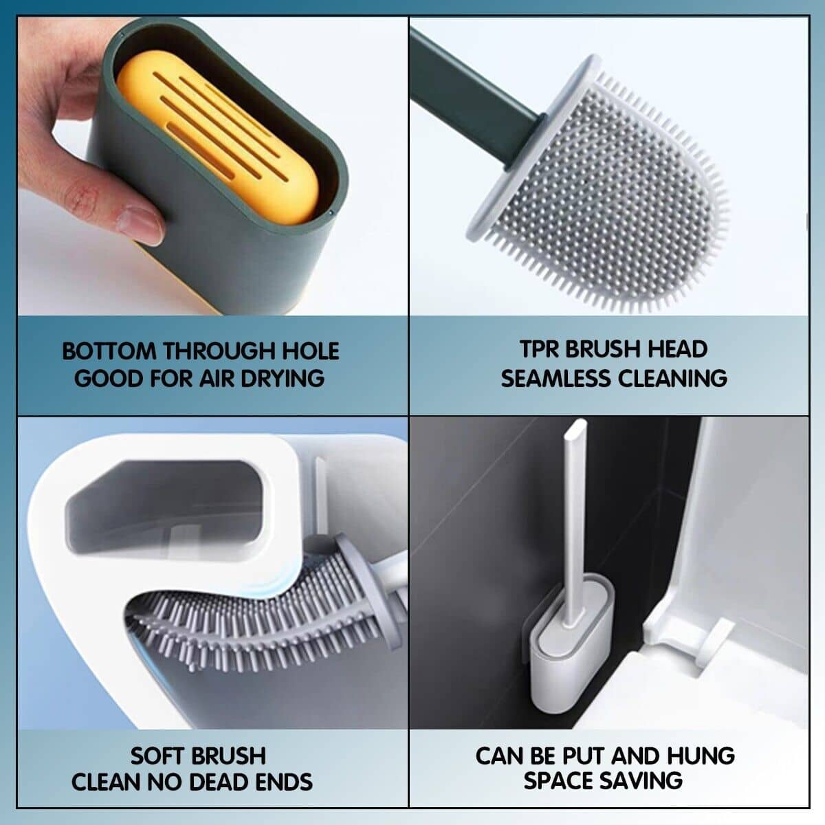 Wall Mounted Toilet Brush Set with Holder, Silicone-Like TPR Head - Black - view 4