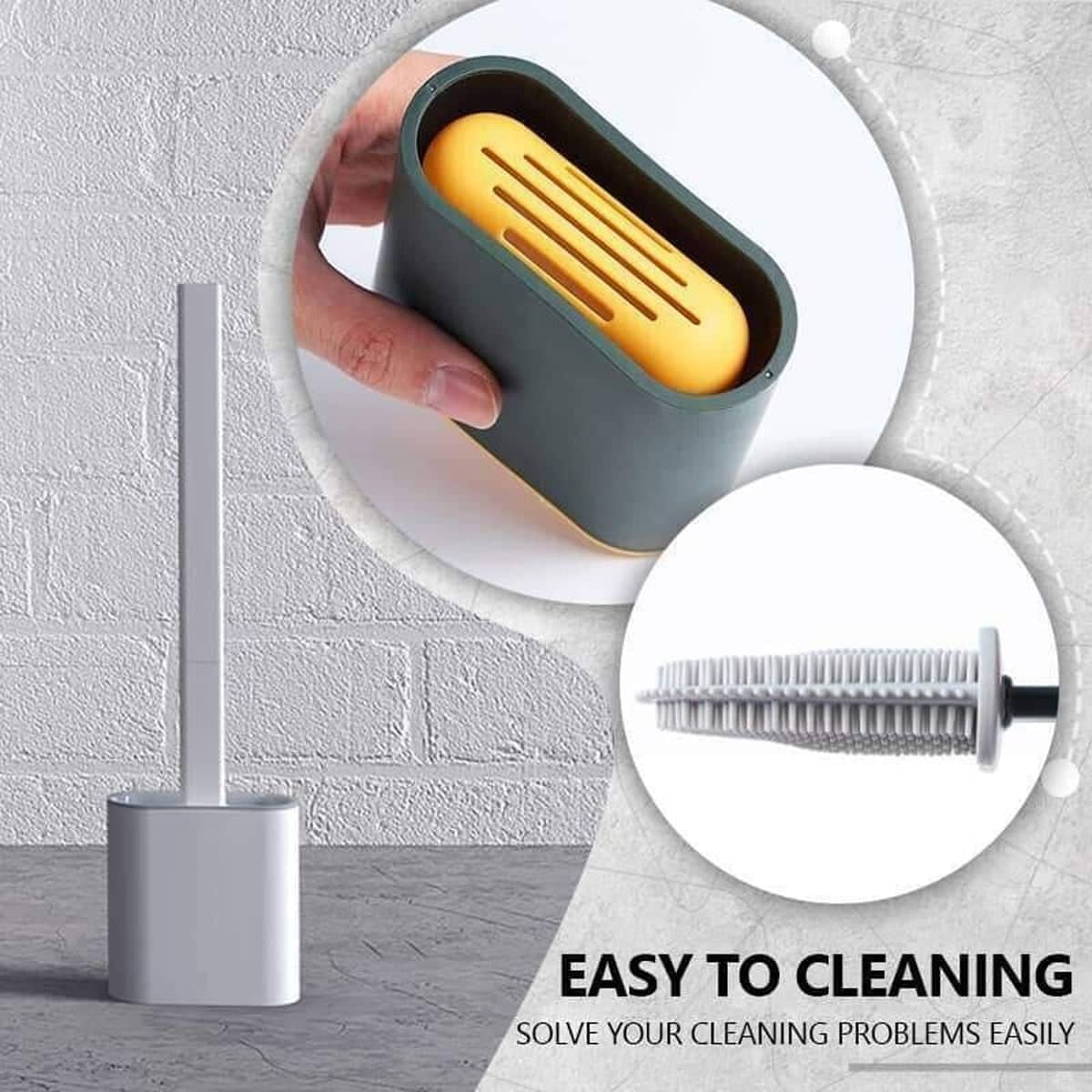 Wall Mounted Toilet Brush Set with Holder, Silicone-Like TPR Head - Black - view 5