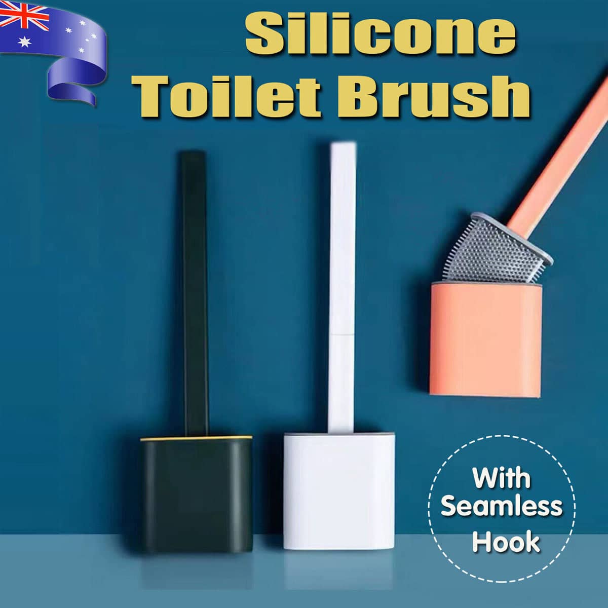 Wall Mounted Toilet Brush Set with Holder, Silicone-Like TPR Head - Grey - view 2