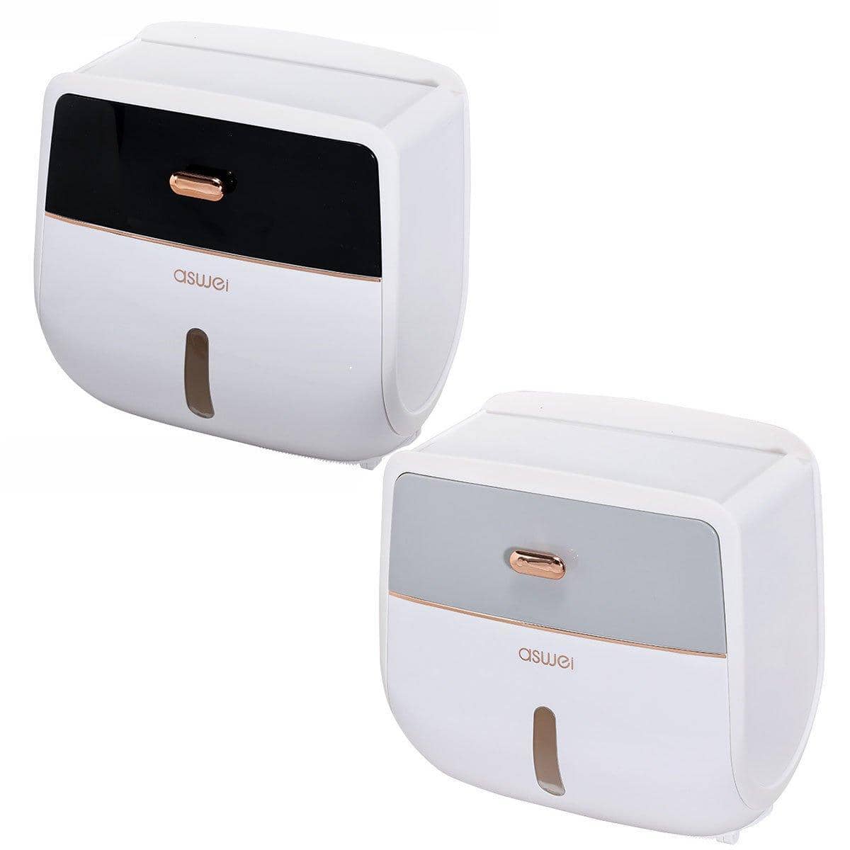Wall-Mounted Toilet Paper Holder with Shelf, Waterproof - Black and White - view 3