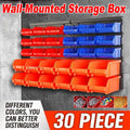 Wall Mounted Tool Storage Rack Bin Organiser Box for Garage Workshop, Pack of 30