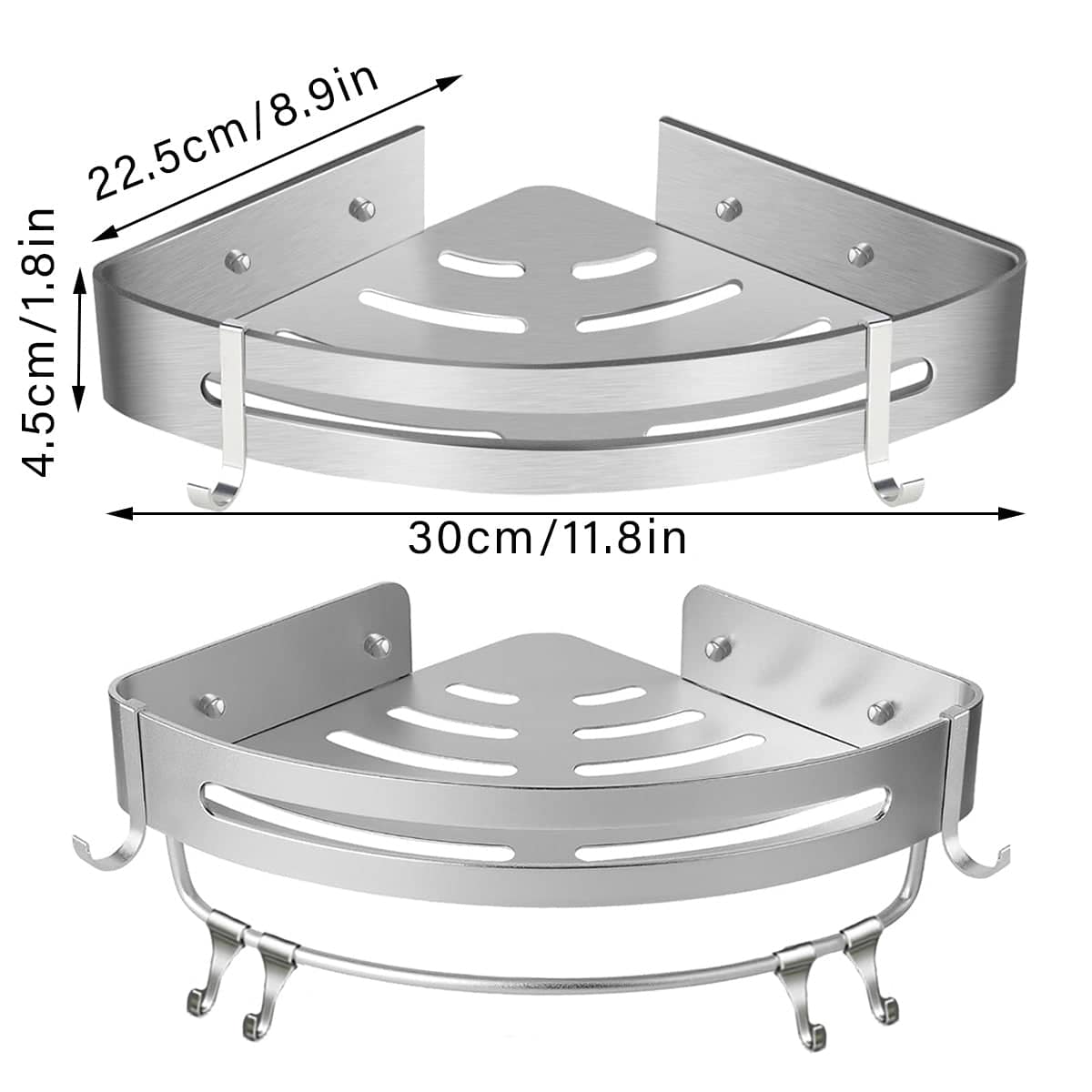 Wall Mounted Triangle Corner Shower Shelf, Stainless Steel - Single Layer with Rod - view 4