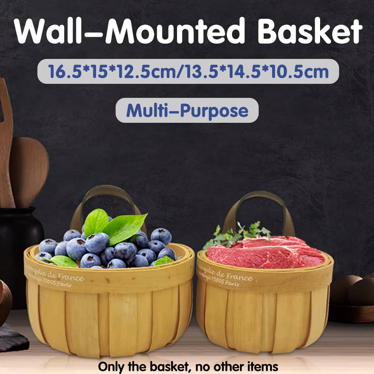 Wall Mounted Woven Wooden Storage Basket, Yellow - Small, 13.5 x 10.5 cm - view 2