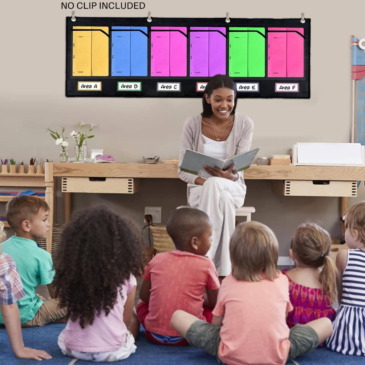 Wall Pocket Chart with 6 Pockets, Durable Oxford Cloth for School and Office - view 4