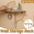 Wall Storage Rack with Wooden Hooks, Gold and Natural Wood