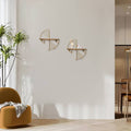 Wall Storage Rack with Wooden Hooks, Gold and Natural Wood - view 4