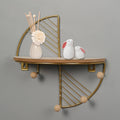 Wall Storage Rack with Wooden Hooks, Gold and Natural Wood - view 5