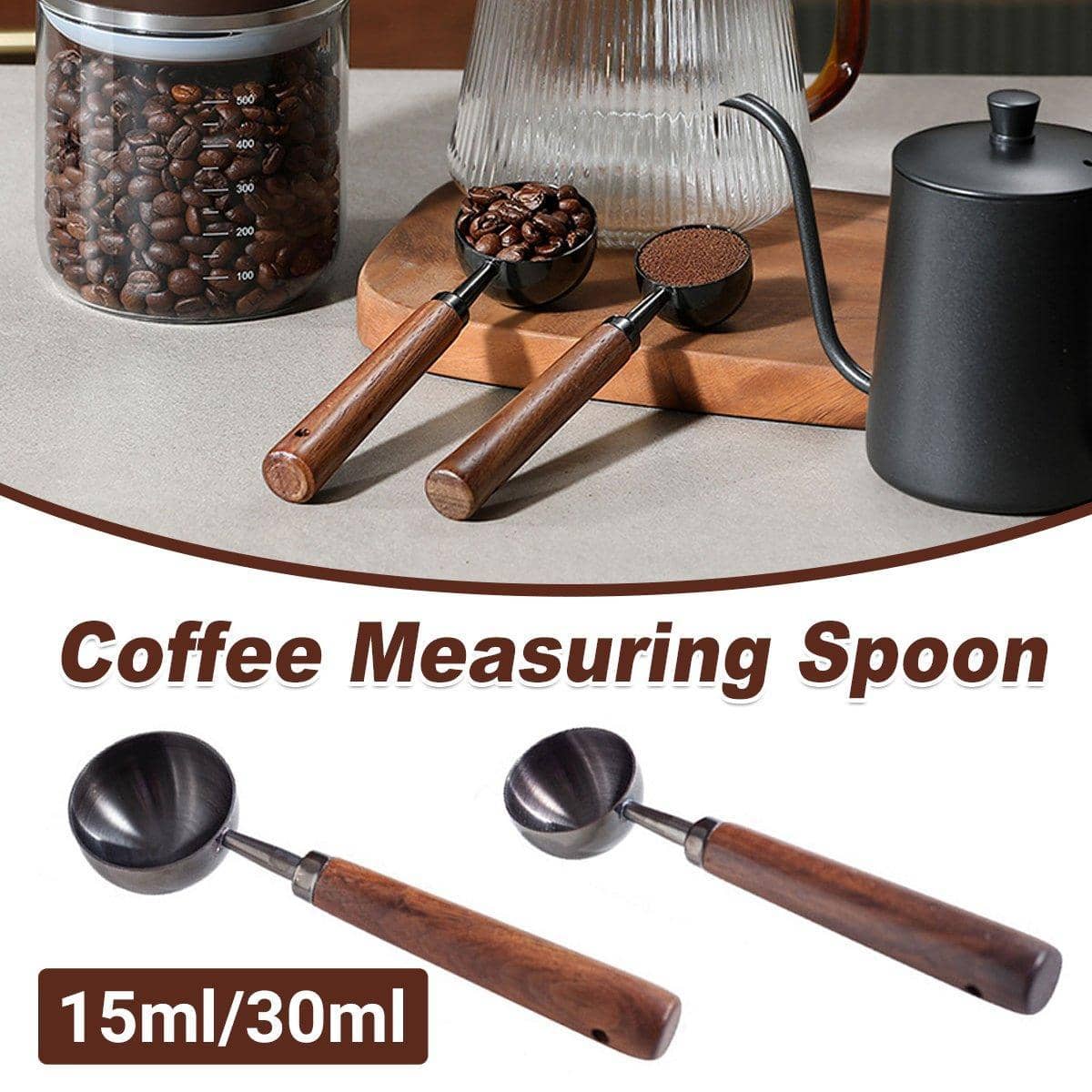 Walnut Handle Coffee Measuring Spoon Set, Long Handle Baking Spoons, Set of 2