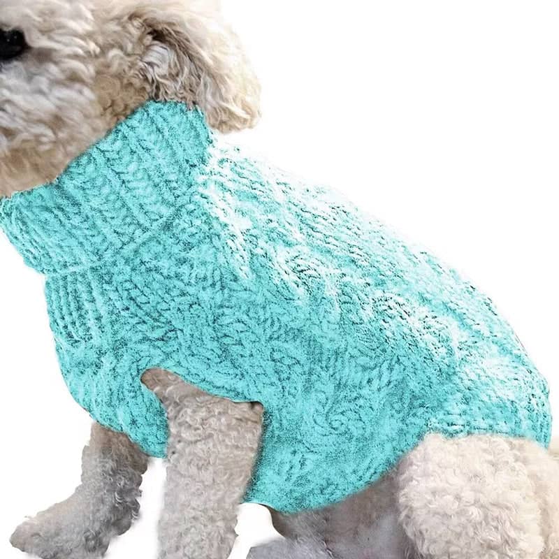 Warm Knitted Dog Jumper for Small Dogs - Aqua Blue, Size S (Chest 26 cm, Back 26 cm)
