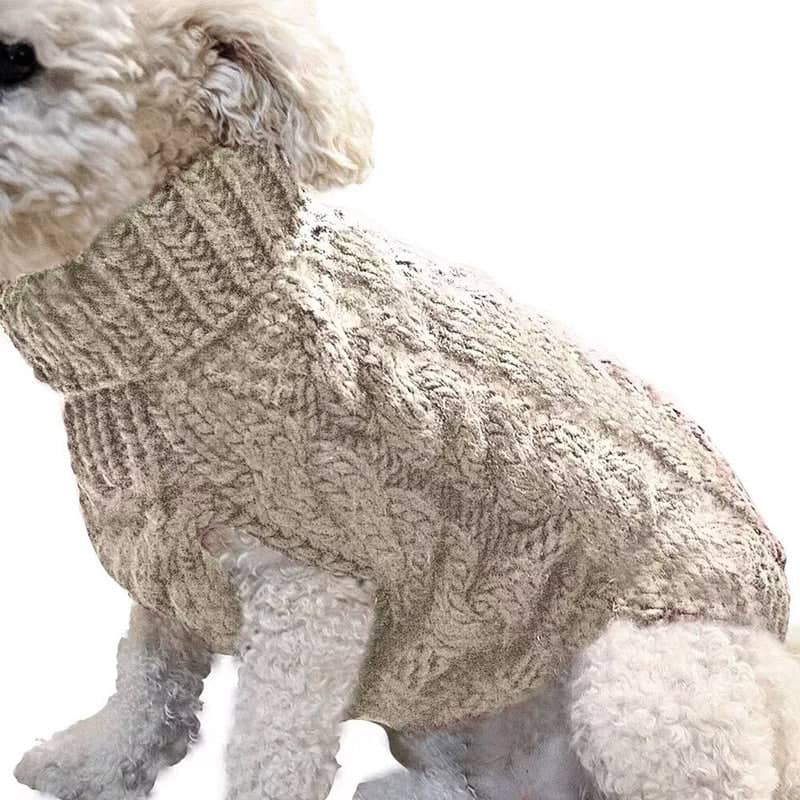 Warm Knitted Dog Jumper for Small Dogs - Beige, Size S (Chest 26 cm, Back 26 cm)
