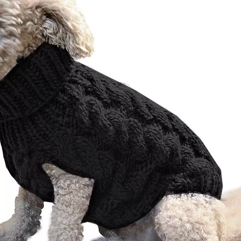 Warm Knitted Dog Jumper for Small Dogs - Black, Size S (Chest 26 cm, Back 26 cm)